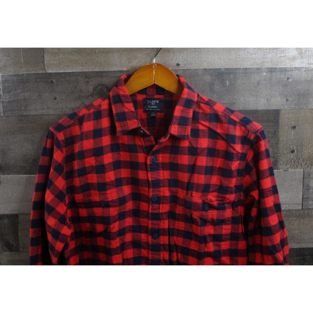 J.Crew Flannel Shirt Mens Medium Red Buffalo Plaid Button Down Pockets